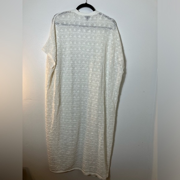 Torrid‎ Sz M Long Line Open Knit Duster White Short Sleeves Casual - Picture 5 of 7